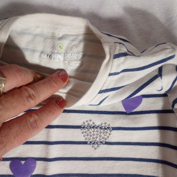 Jumping Beans White and Blue Striped Long Sleeve with Purple Hearts - Picture 3 of 4